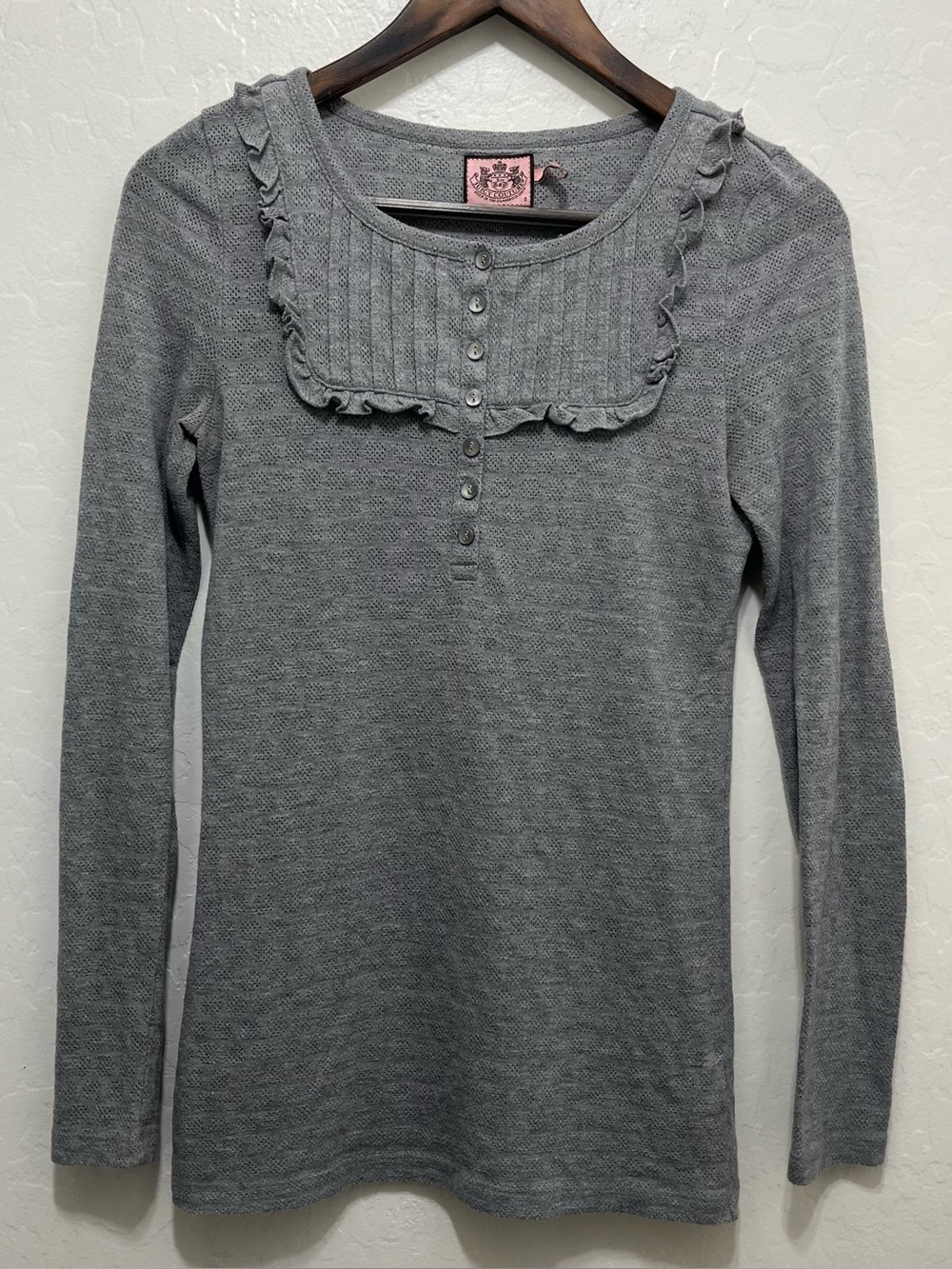 Y2K Juicy Couture Pointelle Knit Henley Top Size S
